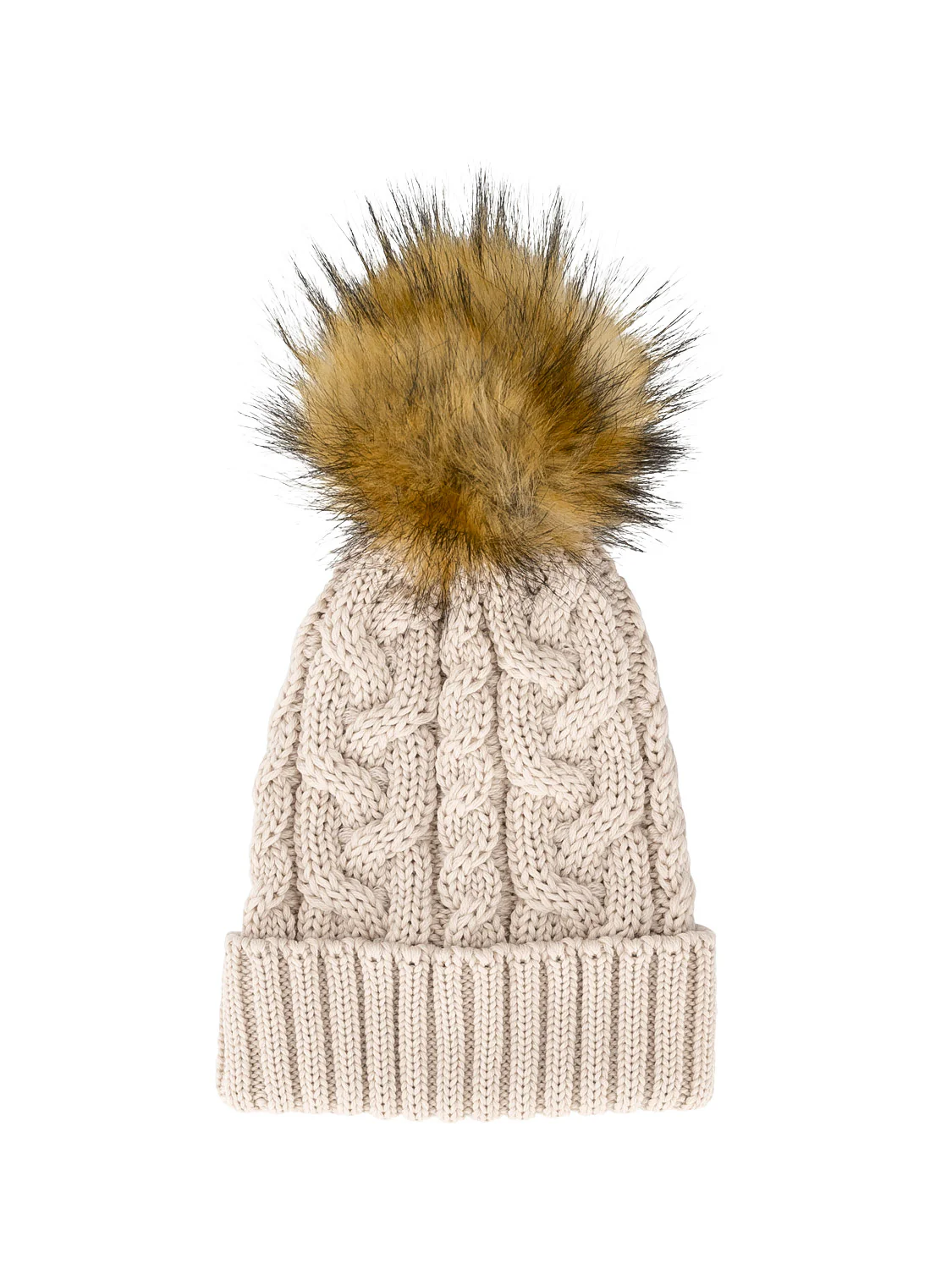 Beanie Faux Fur Merino Wool Beige