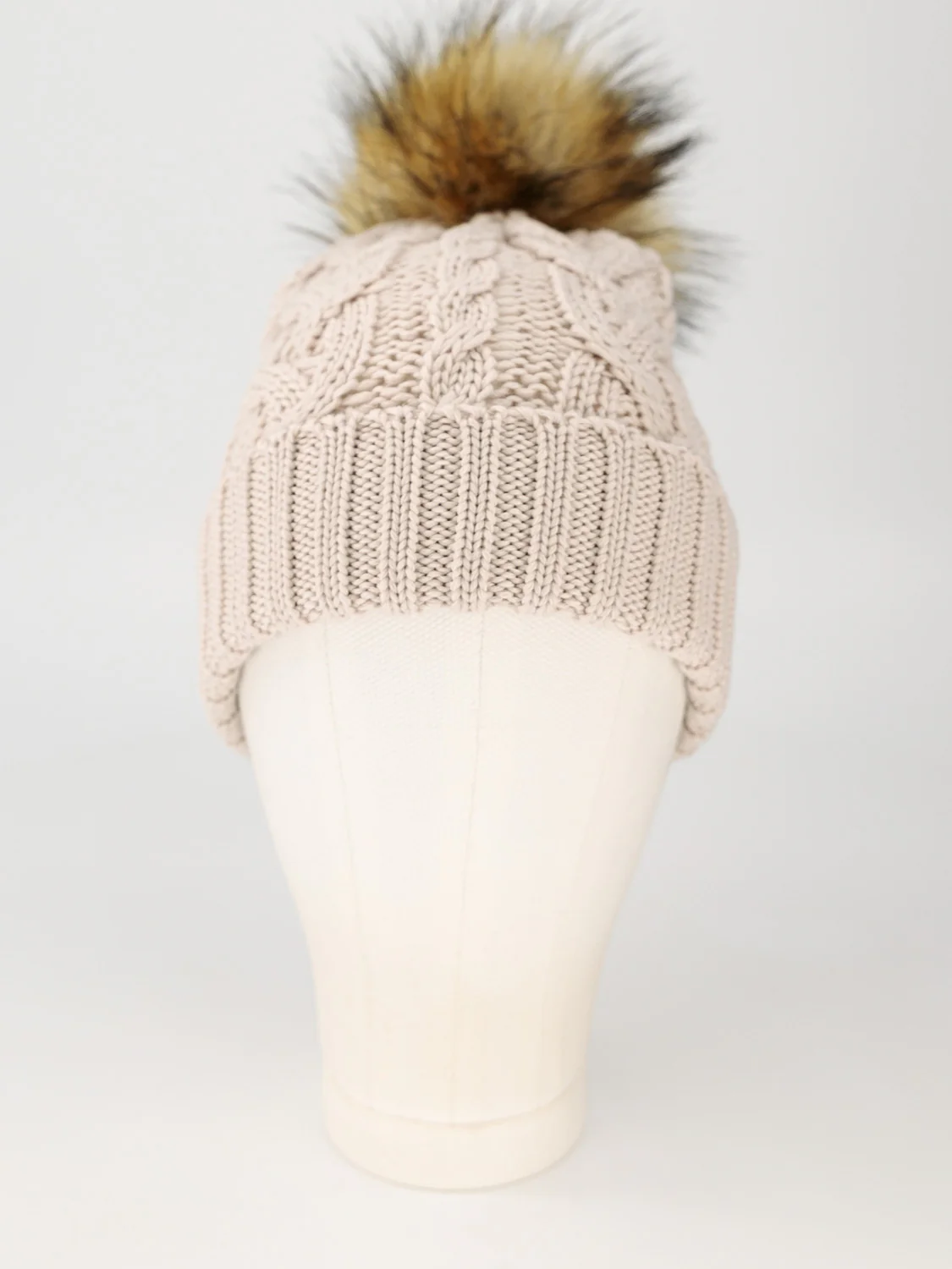 Beanie Faux Fur Merino Wool Beige - Image 2