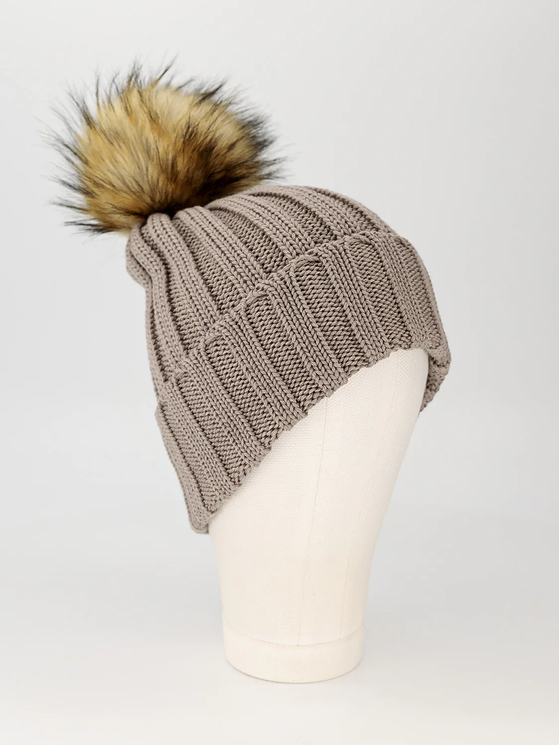 Beanie Faux Fur Merino Wool Beige - Image 2