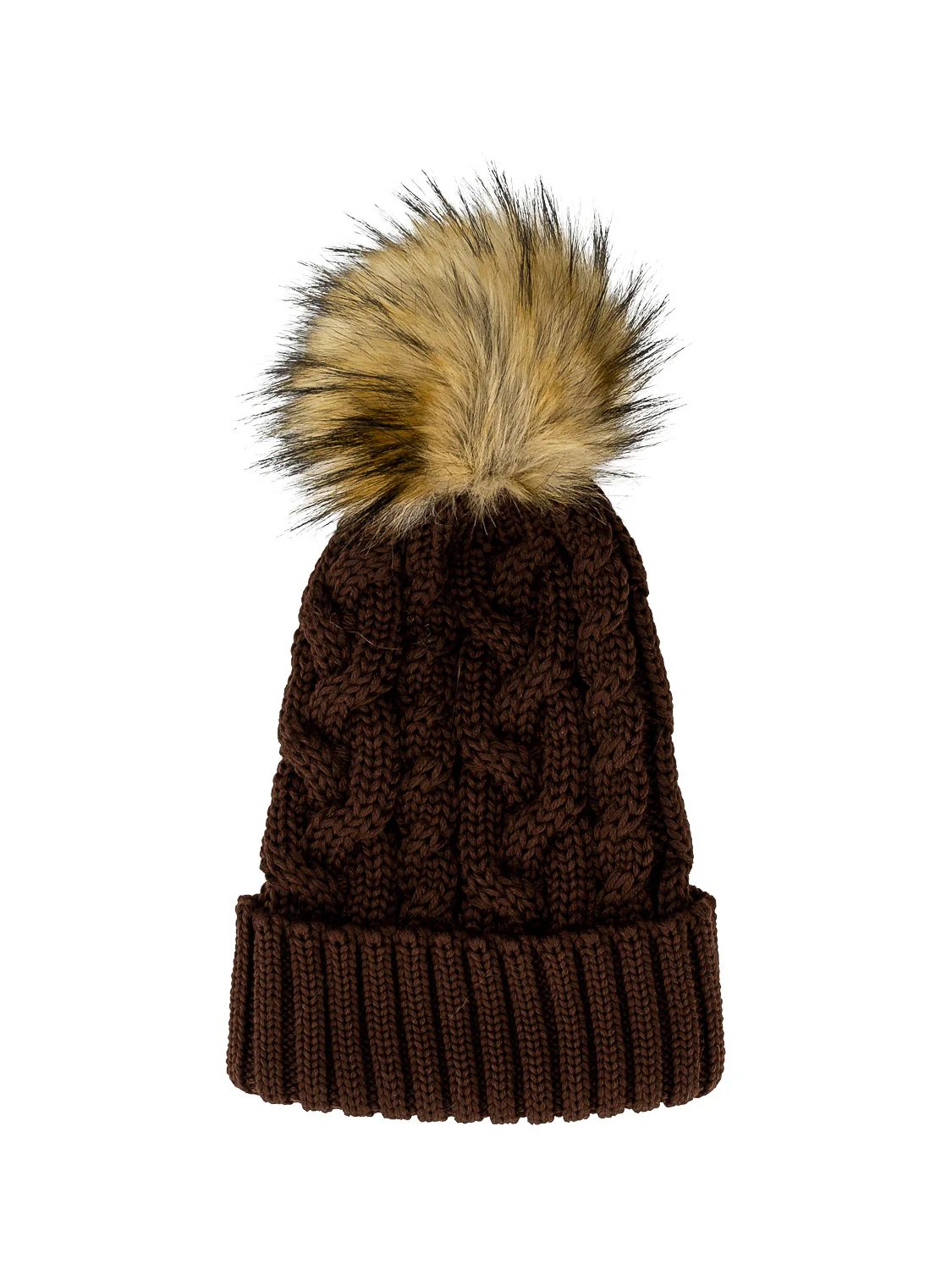 Beanie Faux Fur Merino Wool Braun