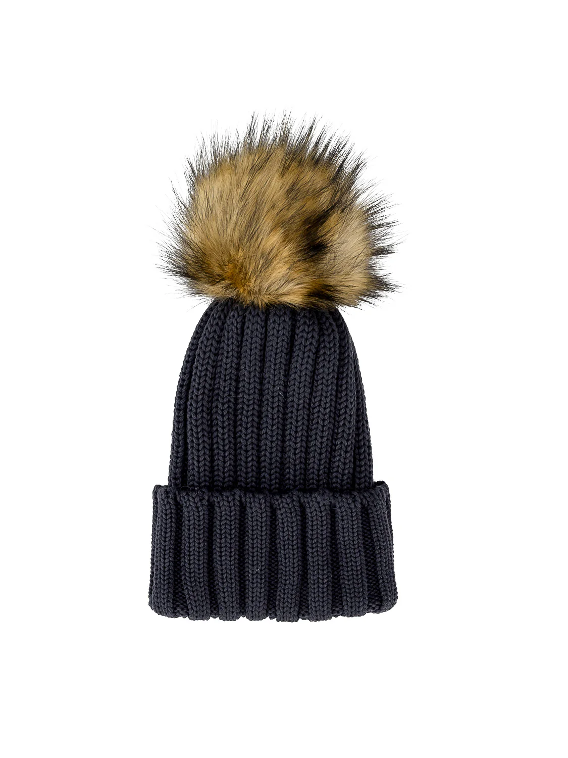 Beanie Faux Fur Merino Wool Grau