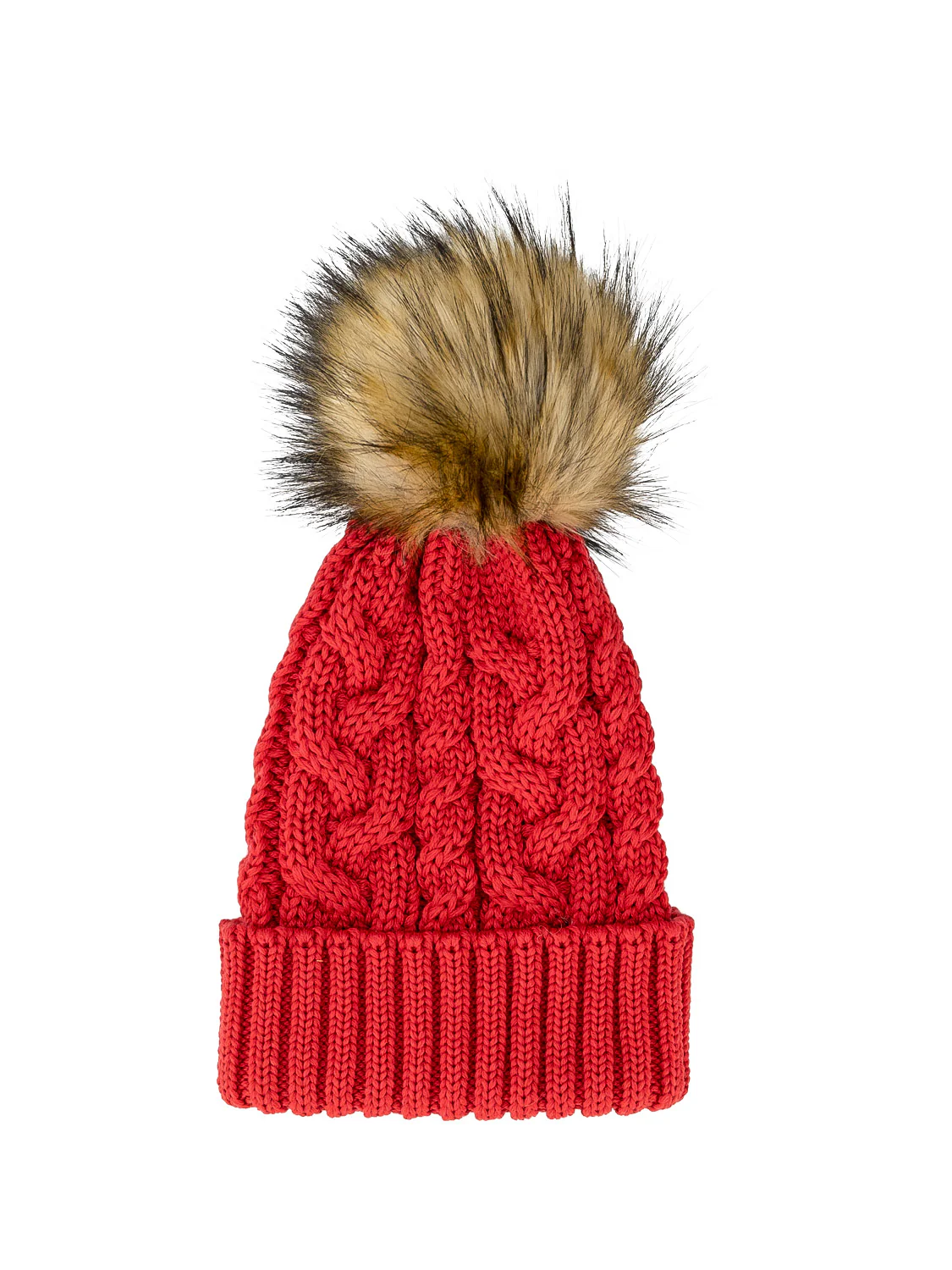 Beanie Faux Fur Merino Wool Rot